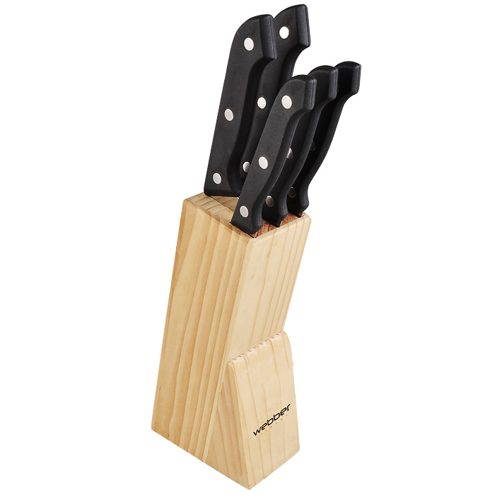 Набор ножей на деревянной подставке 6 предметов ВЕ-2241 черная ручка