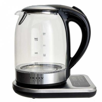 Чайник электрический 2200 Вт, 1,7 л DELTA LUX DE-1002 черный, функция установки температур с LED-индикацией разными цветами, поддержание температуры — изображение 1