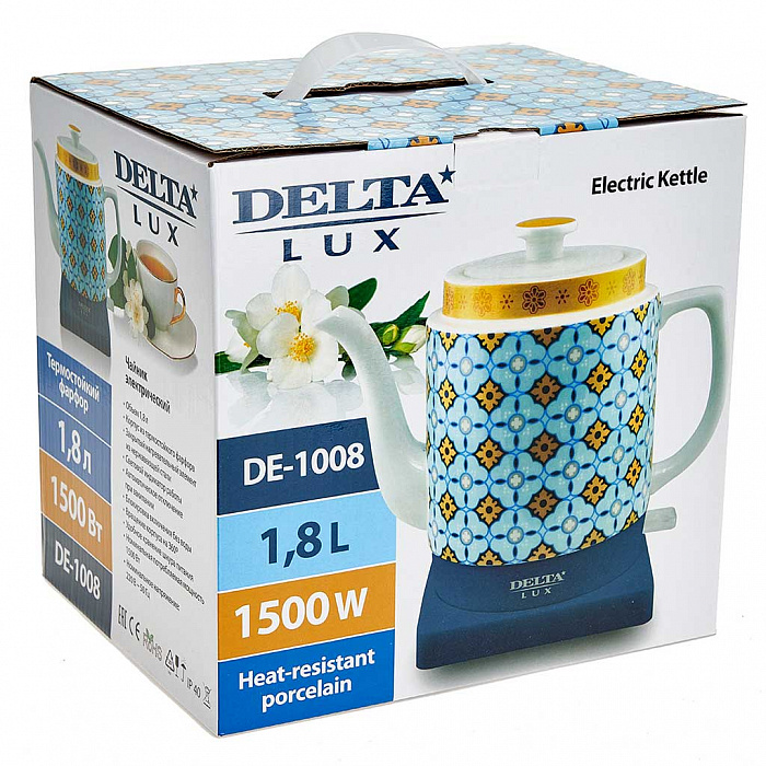 Чайник электрический 1500 Вт 1,8 л DELTA LUX DE-1008 на подставке