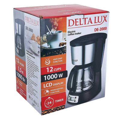 Кофеварка 1000 Вт, 1500 мл DELTA LUX DE-2000 черная — изображение 15