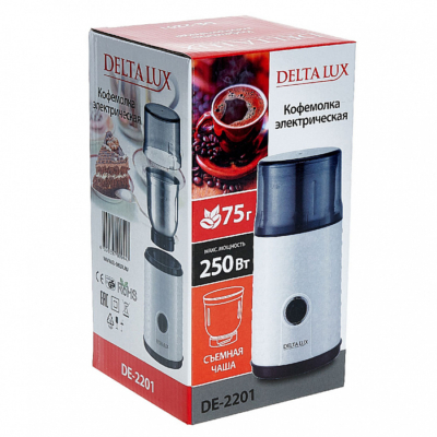 Кофемолка электрическая 250 Вт, 75 г DELTA LUX DE-2201 белая — изображение 8