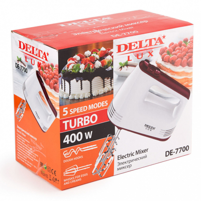Миксер электрический 400 Вт DELTA LUX DE-7700 белый с бордовым — изображение 3