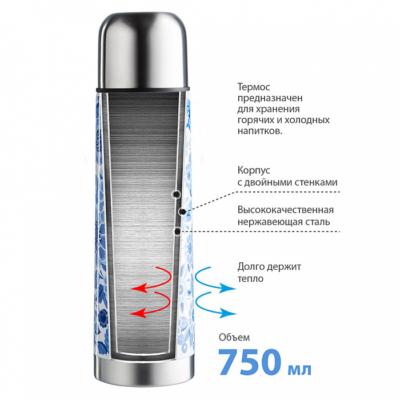 Термос 750 мл ЗАБАВА РК-0752М "Гжель" — изображение 2