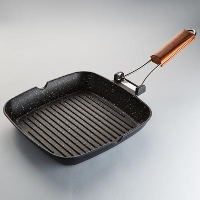 Сковорода-гриль 29х29см из литого алюминия со складной ручкой ЗАБАВА РК-4032А "ЯШМА" — изображение 1