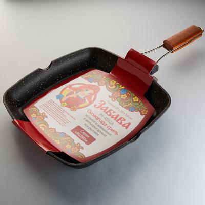 Сковорода-гриль 29х29см из литого алюминия со складной ручкой ЗАБАВА РК-4032А "ЯШМА" — изображение 3