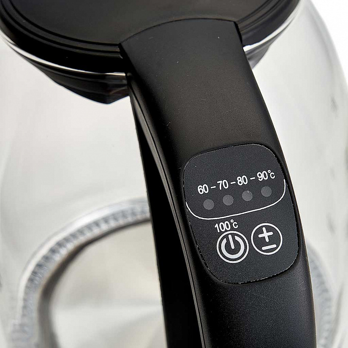 Чайник электрический 2200 Вт, 1,7 л DELTA LUX DE-1003 черный, функция установки температур с LED-индикацией разными цветами, поддержание температуры