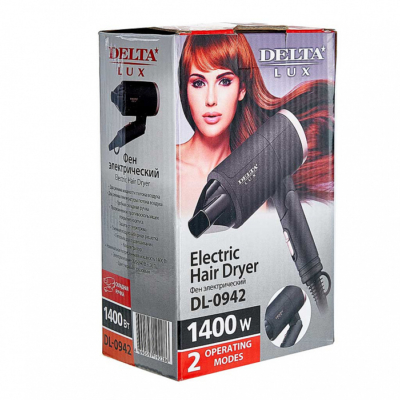 Фен 1400 Вт DELTA LUX DL-0942 черный с розовым — изображение 7