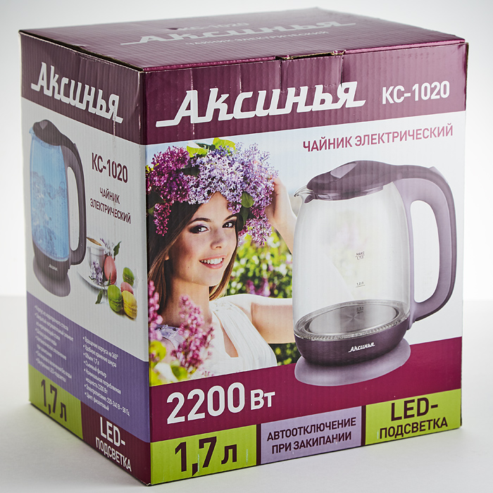 Чайник электрический 2200 Вт, 1,7 л АКСИНЬЯ КС-1020 фиолетовый