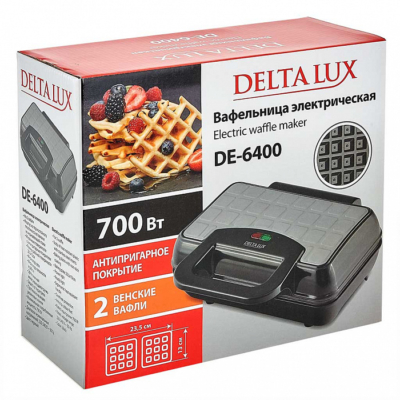 Вафельница электрическая 700 Вт "Венская" DELTA LUX DE-6400 черная — изображение 6