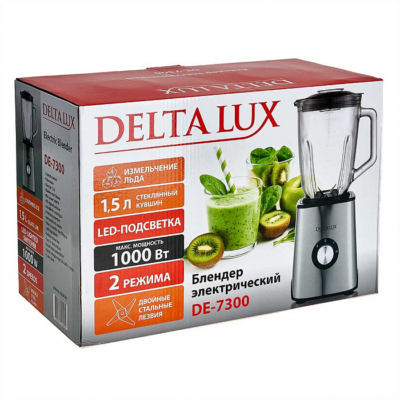 Блендер стационарный 1000 Вт, 1,5 л DELTA LUX DE-7300 со стеклянной чашей, черный — изображение 6