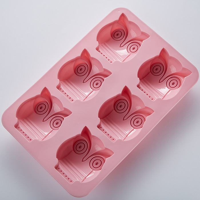 Форма 26х17х3см для выпечки 6 кексов "Совы" силиконовая BE-4353S темно-розовая