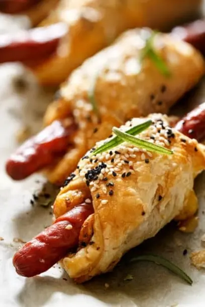 Вкусные сосиски в слоёном тесте запечённые в духовке: пошаговый рецепт с фото