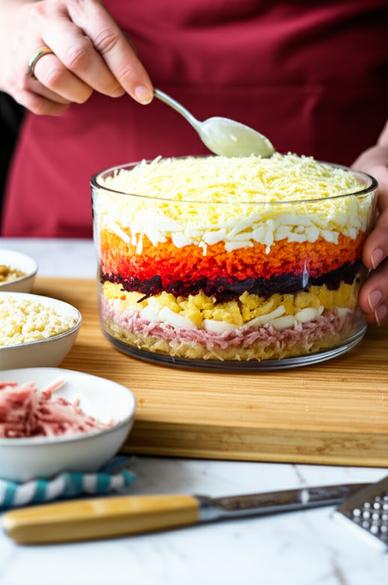 слоеный салат с мясом