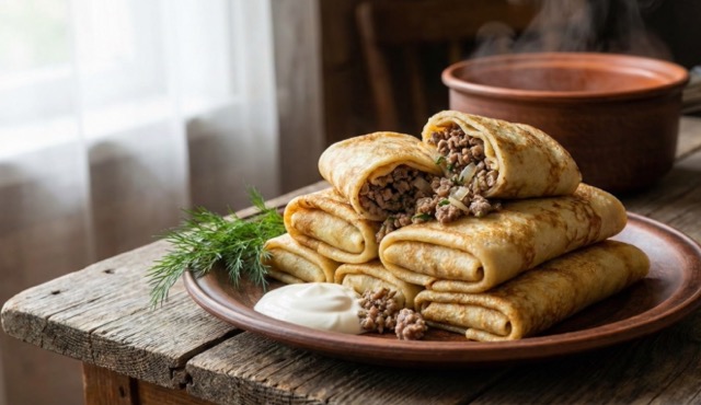  вкусные блины с фаршем