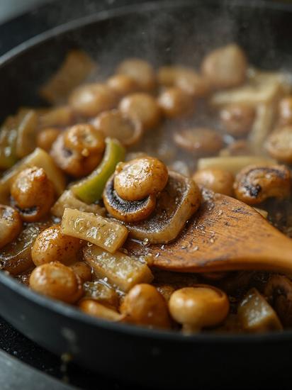  как приготовить шампиньоны с луком пореем