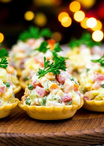 праздничный Оливье в тарталетках