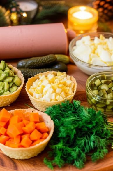 рецепт Оливье в тарталетках