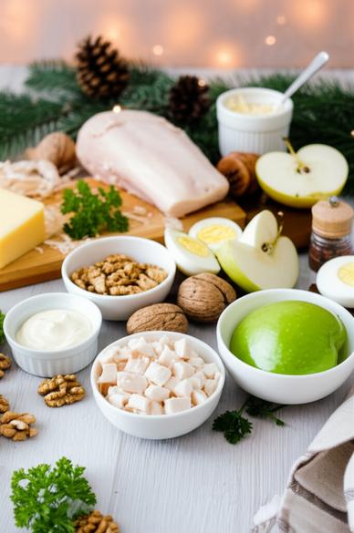 рецепт салата из курицы с яблоками и сыром