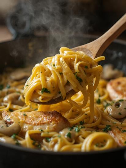 паста с курицей и грибами