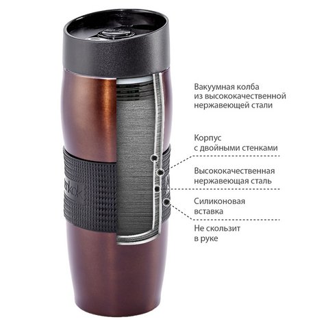 Термокружка вакуумная 400 мл Alpenkok AK-04002A коричневая — изображение 2