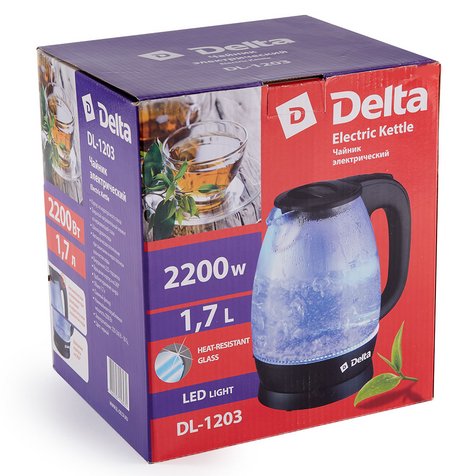 Чайник электрический 2200 Вт, 1,7 л DELTA DL-1203 черный — изображение 2