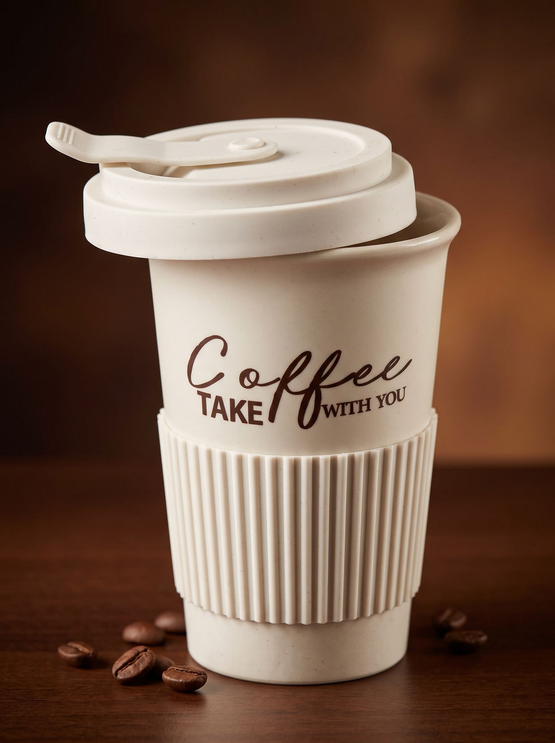 Стакан для кофе и чая с крышкой фарфоровый Coffee, кружка с силиконовым держателем 450 мл, белый — изображение 5