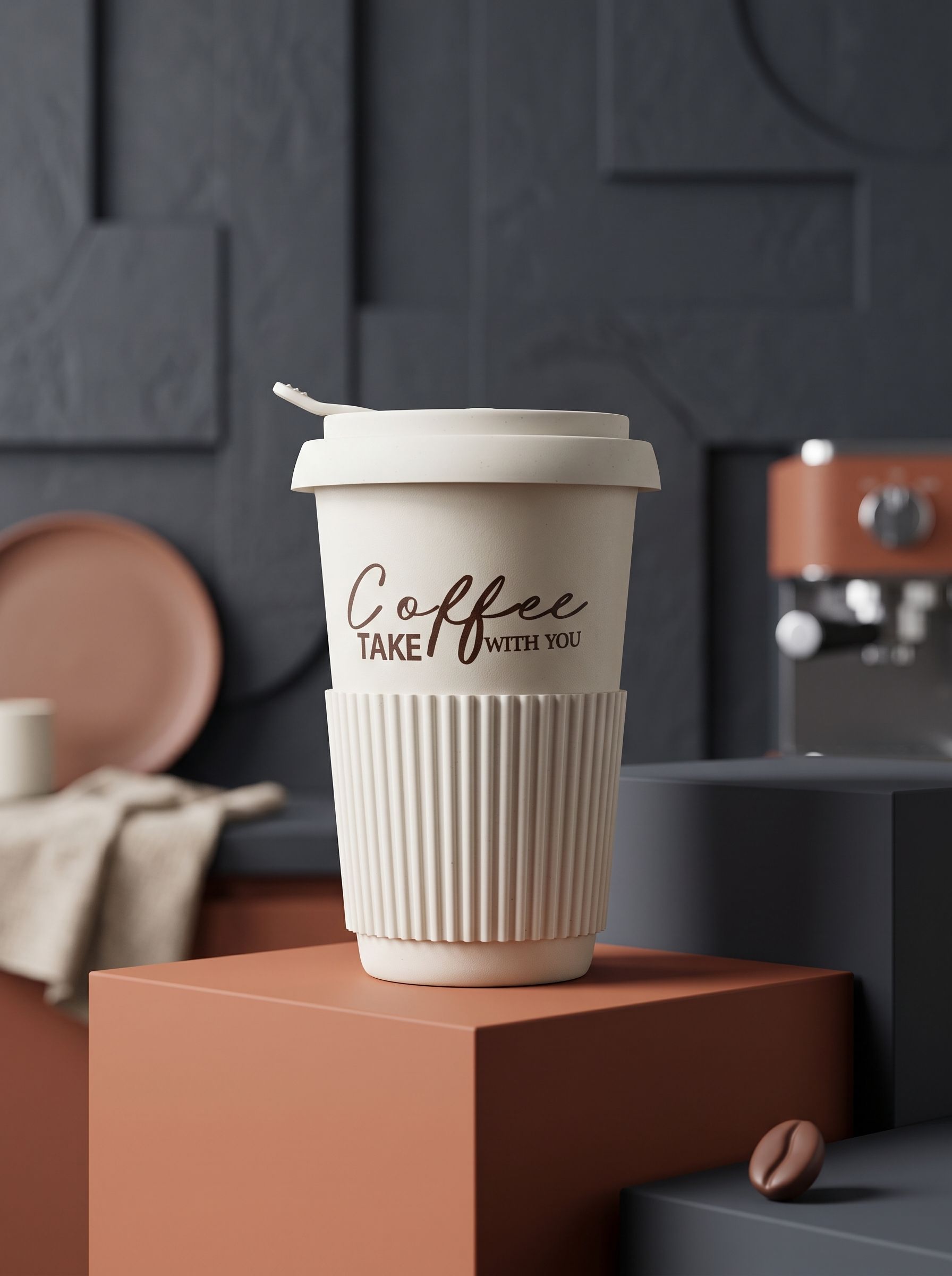 Стакан для кофе и чая с крышкой фарфоровый Coffee, кружка с силиконовым держателем 450 мл, белый — изображение 8