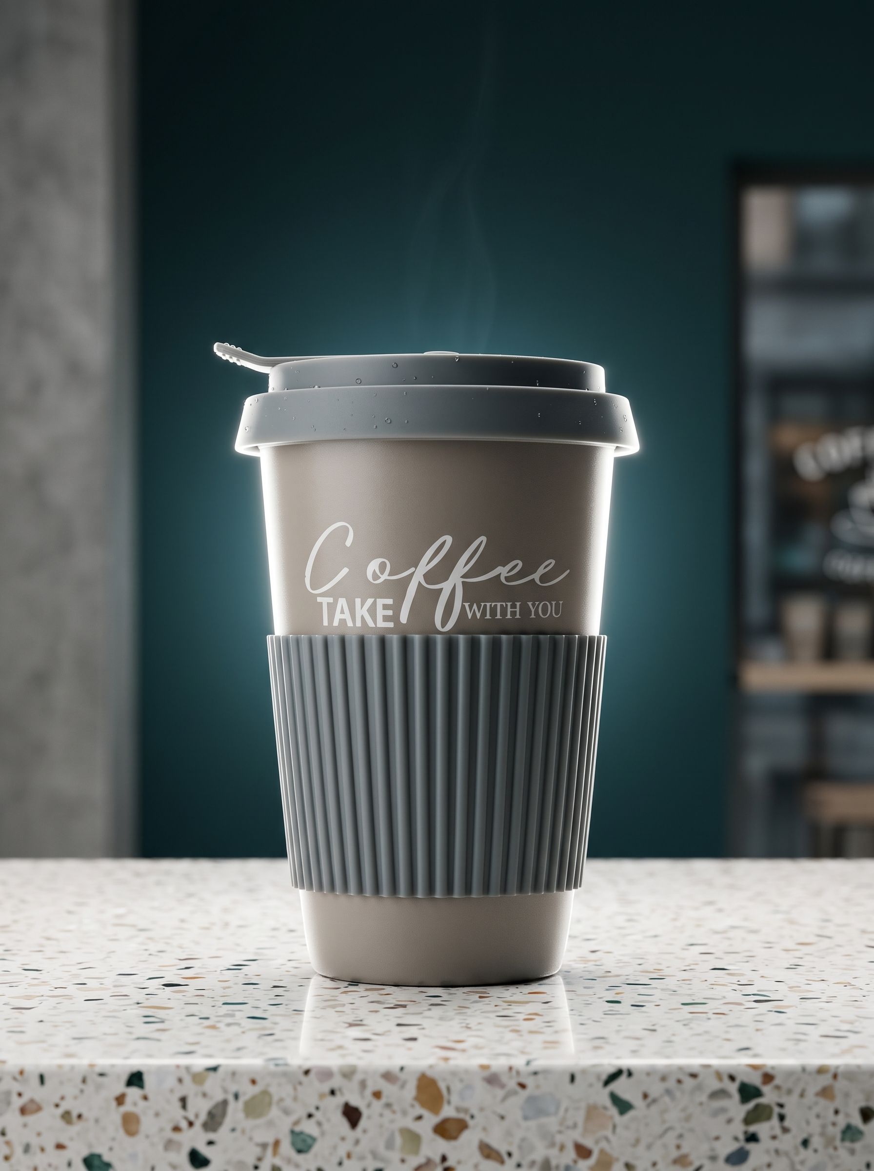 Стакан для кофе и чая с силиконовой крышкой фарфоровый Coffee, термокружка с собой, 450 мл, серый — изображение 6