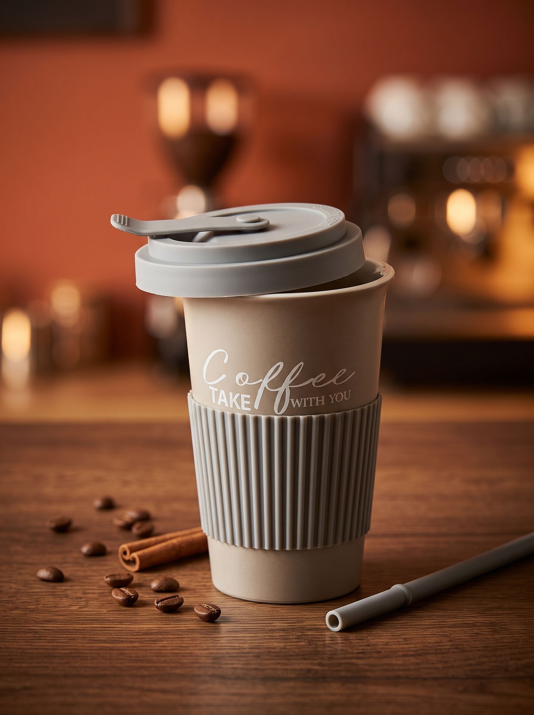 Стакан для кофе и чая с силиконовой крышкой фарфоровый Coffee, термокружка с собой, 450 мл, серый — изображение 5