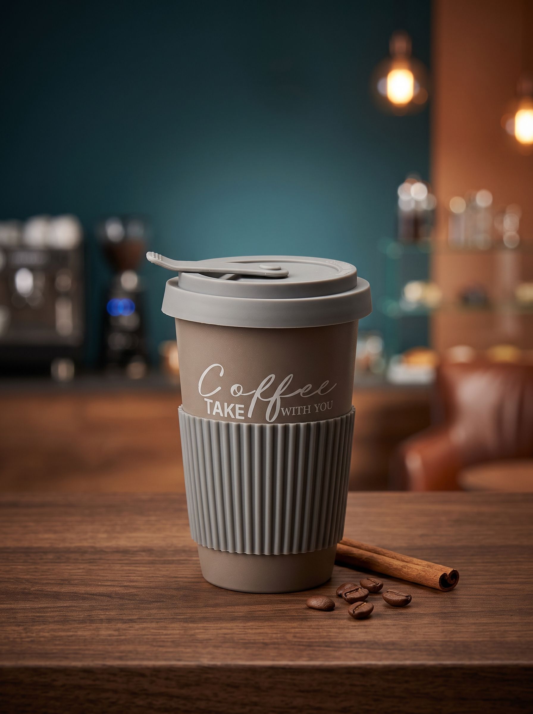Стакан для кофе и чая с силиконовой крышкой фарфоровый Coffee, термокружка с собой, 450 мл, серый — изображение 8