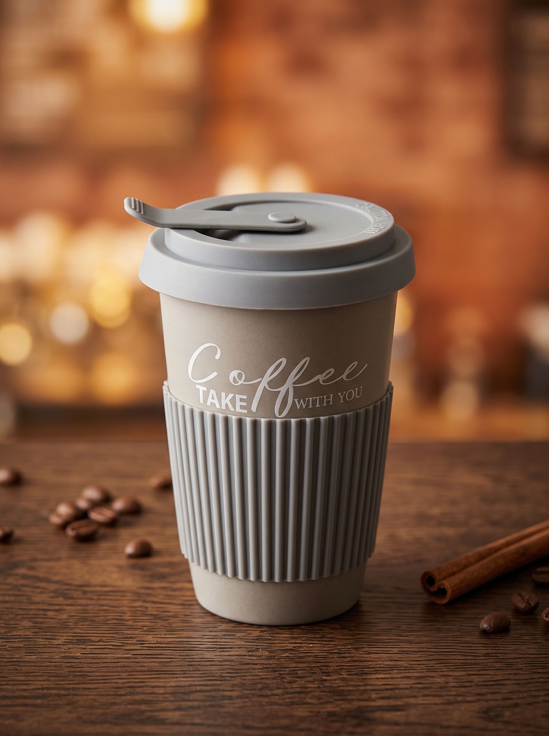 Стакан для кофе и чая с силиконовой крышкой фарфоровый Coffee, термокружка с собой, 450 мл, серый — изображение 4
